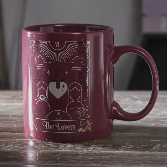 The Lovers Tarot Card Maroon Mug with Gold Accents - Picture 1 of 1